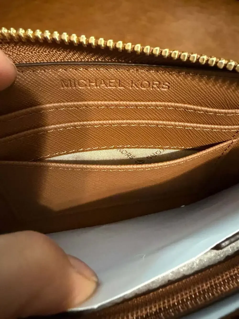 Michael Kors Jet Set MD MF Wallet in Luggage Saffiano Leather
